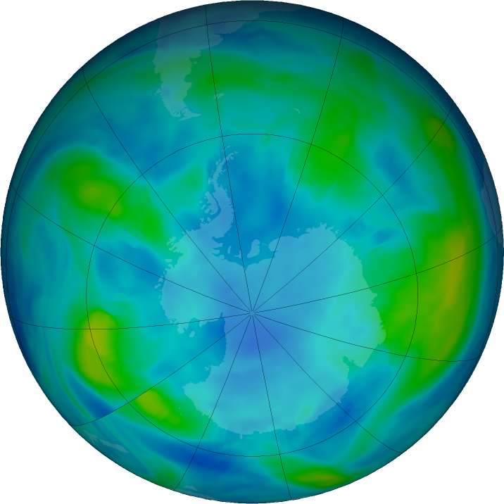 Antarctic ozone map for 05 May 2019